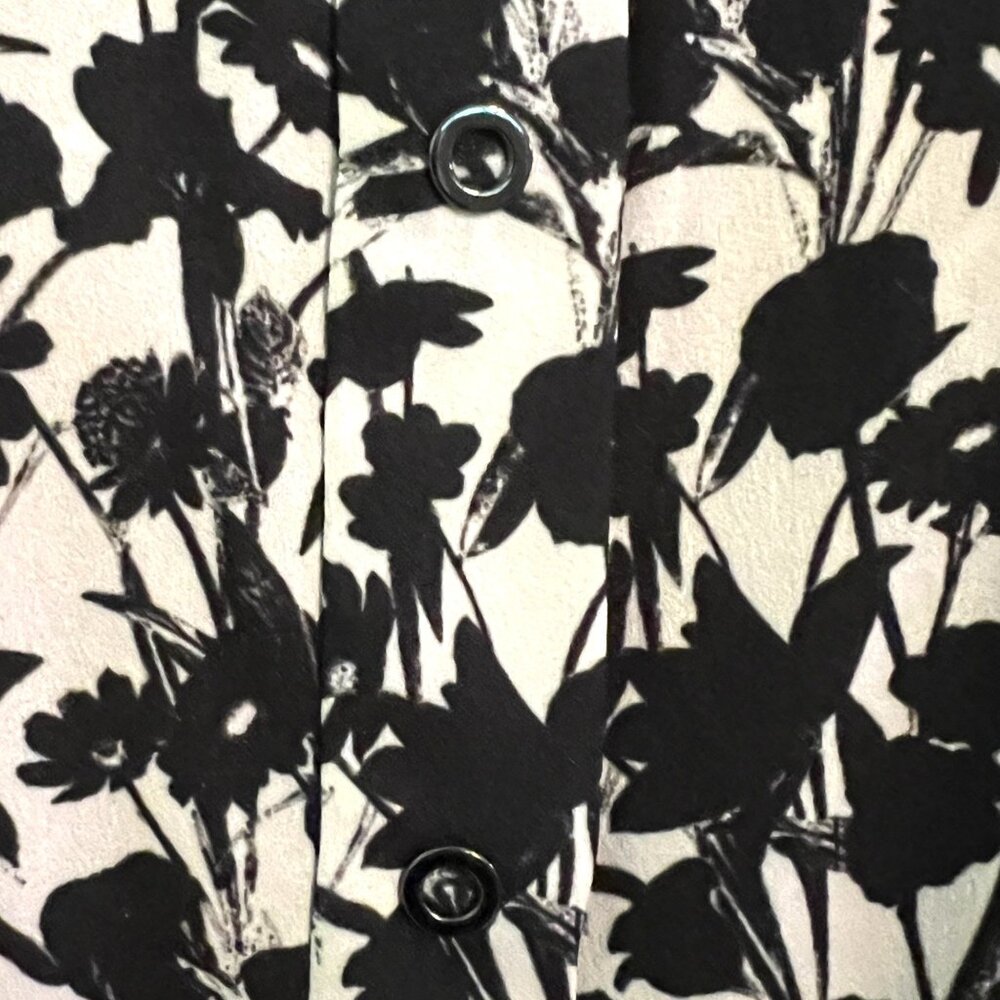 Elie Tahari Shirt Dress Size 14 Black White Floral Stretch Short Sleeve Career - Picture 4 of 12